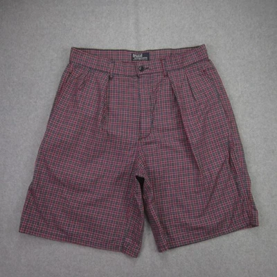 Pantalones Cortos Polo Ralph Lauren De Colección Para Hombres 32 Rojo Plisado a Cuadros Golf Informales EE. UU. 90s Foto 1 de 4