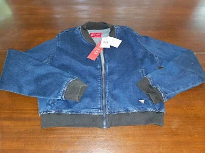 Guess Women's Denim Bomber Jacket Short Dark Wash Size Large $80 MSRP - Image 1 of 4
