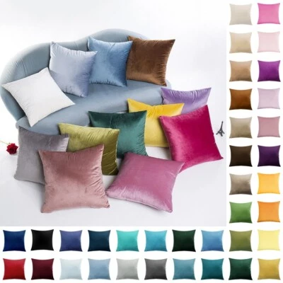 DE Plüsch Samt Kissenhülle Kissenbezug Reißverschluss Kopfkissenbezug 32 Farben - Bild 1 von 4