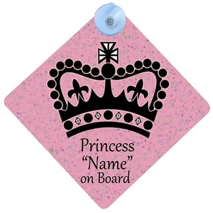 PERSONALISED PRINCESS CROWN BABY ON BOARD PRINT CAR SIGN 16.5 CM DIAMETER - Picture 1 of 6