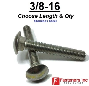 3/8-16 Round Head Carriage Bolts Stainless Steel Lengths / Quantities in Listing - Picture 1 of 7