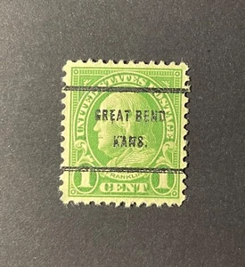 Great Bend, Kansas Type 61 Precancel - 1 cent Franklin - U.S. #632 - KS - Picture 1 of 1