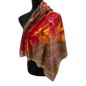 Scarf Wrap Womens Floral Vibrant Rich Fall Colors Made in Italy 100% Poly 34x34 - Picture 1 of 5
