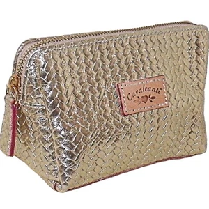 Cavalcanti Metallic Gold Italian Leather Made in Italy Small Purse Cosmetics Bag - Picture 1 of 11