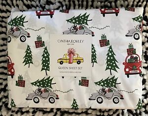 Cynthia Rowley Christmas Queen Sheet Set Cars with trees