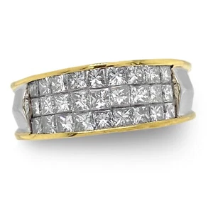 Banda de diamantes de 1,75 quilates: 27 cortes de princesa en oro blanco y amarillo de 18 quilates, tamaño 7, 10,9 g - Imagen 1 de 11