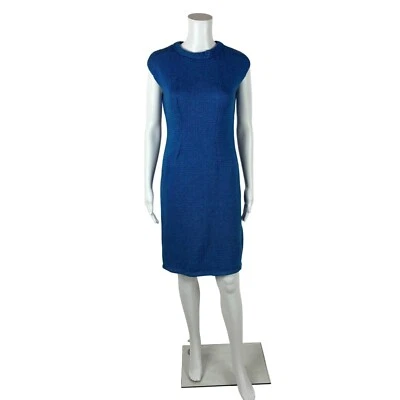 Vintage 60s Sweater Dress Womens Medium Blue Gradient Handknit Shift - Image 1 of 4