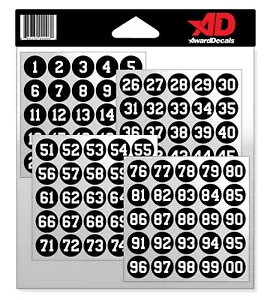 Number Stickers for Helmets White on Black (Football, Baseball, Softball, Hoc... - Picture 1 of 1