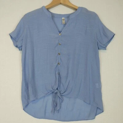 Perception Concept Womens Blouse Button Up Front Short Sleeve Blue Size Large - Image 1 of 4