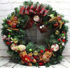 20" Large Lighted Christmas Wreath Handmade Gingerbread Themed