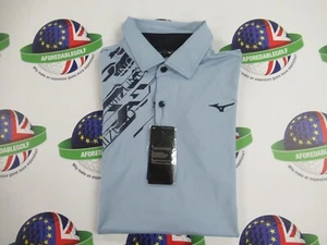 mizuno elite print polo shirt dream blue/navy uk size small - Picture 1 of 3