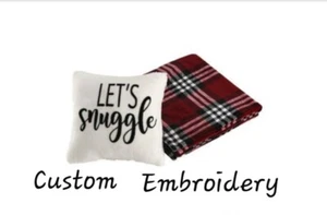 Personalized Monogrammed Red Plaid Throw Blanket & Let's Snuggle Pillow--50x60 - Picture 1 of 9
