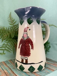 Flache Erde Keramik Weihnachtsmann Krug Schwamm rot blau grün Vintage - Bild 1 von 9