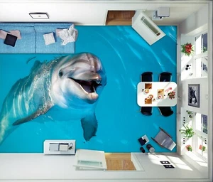 3D Cute Dolphin 40RAIN89 Floor WallPaper Murals Wall Print Decal AJ Honey - Picture 1 of 5