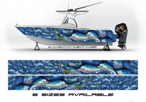 Marlin Fishes Blue Camo Graphic Boat Vinyl Wrap Decal Pontoon Watercraft - Picture 1 of 7