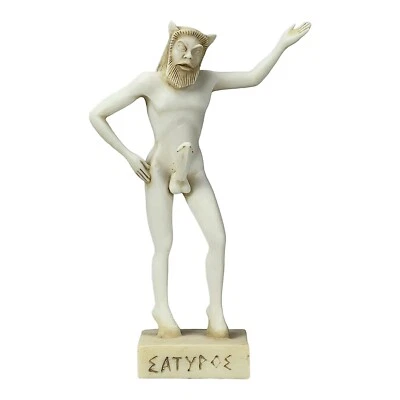Satyr Faunus Faun Phallus Akt männlich griechische Statue Skulptur gealterte ... - Bild 1 von 4