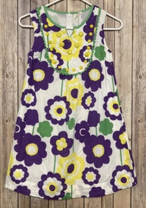 Mini Boden Girls Beaded Sleeveless Dress Purple Green Yellow Flower 11-12 - Picture 1 of 3