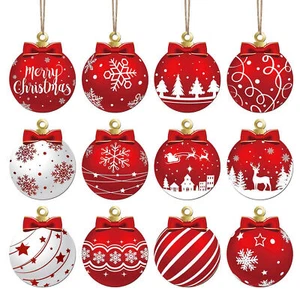 12X Ball Ornaments For Christmas Tree Holiday Tree Decoration Red And White Ball - Picture 1 of 12