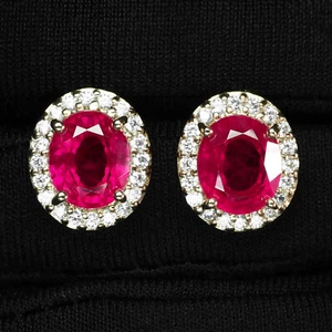 Pigeon Blood Red Ruby 9.35Ct 925 Sterling Silver Handmade Stud Halo Earrings - Picture 1 of 5