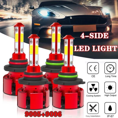 Kit combinado de faros LED 9005 9006 4 PIEZAS bombillas antiniebla de haz alto bajo 6000K súper blancas Foto 1 de 4