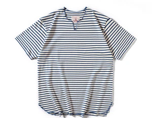 Verano Hombres Marinero Rayas Camisa Cuello en V Camiseta De Colección Informal Top Camiseta Azul - Imagen 1 de 8