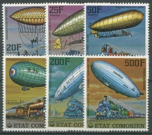 Comoras 1977 dirigibles y ferrocarriles 339/44 A sin fijasellos - Imagen 1 de 1