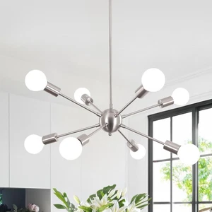 Lámpara de araña Sputnik níquel cepillado, 8 luces lámpara de techo Sputnik Mid... - Imagen 1 de 6