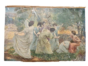 Antikes Künstler Gemälde Kowalski La Main Chaude Holzpuzzle - Bild 1 von 9