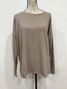 Free People We The Free Nina Long Sleeve Oversized Tee T Shirt Beige Medium - Picture 1 of 12