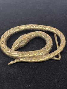 Vintage 70’s Solid Brass Snake Signed Oden Belt Buckle Original - Picture 1 of 11
