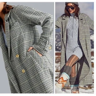 Nueva chaqueta a cuadros Free People WE THE FREE Liberty Duster $298 X-PEQUEÑA azul claro  Foto 1 de 4