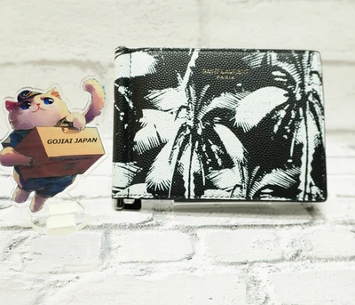 Saint Laurent Paris Palm Tree Print Leather Money Clip Wallet Black  white 3"x4" - Image 1 of 4