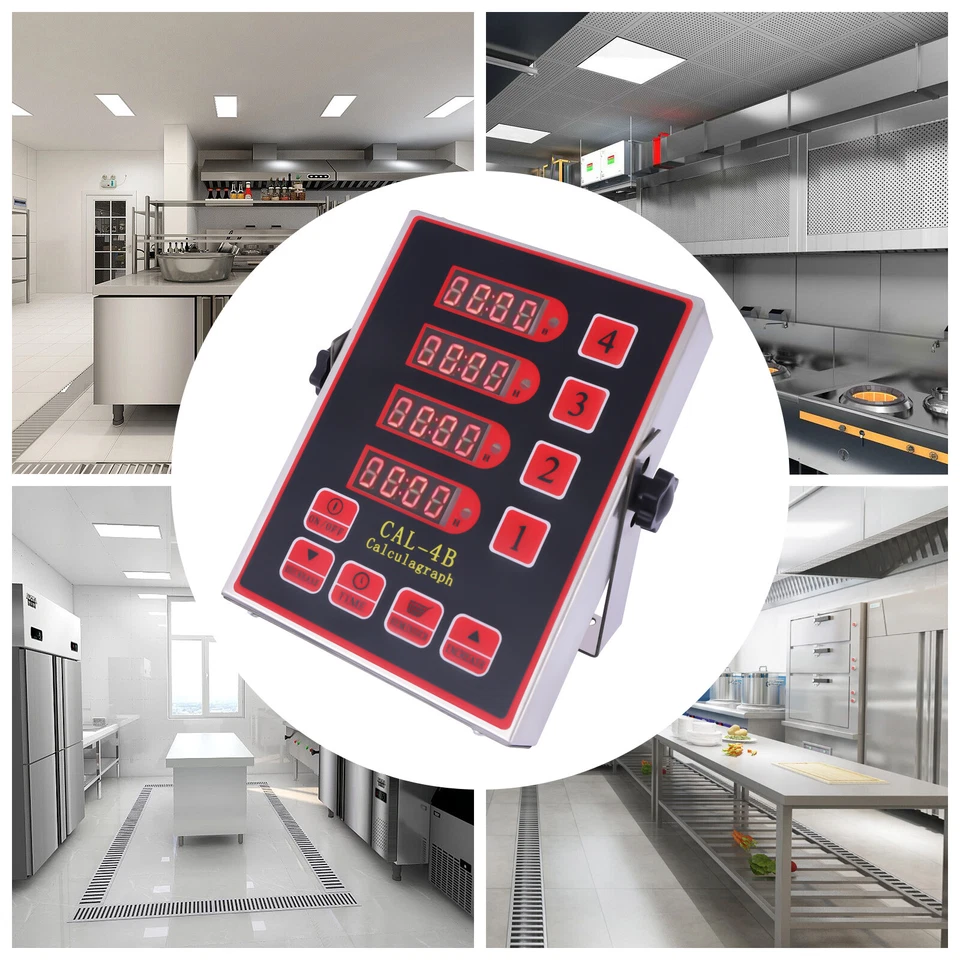 Commercial 4 Channels Kitchen Timers Restaurant Timer Loud Red Stainless Steel - Image 1 of 4