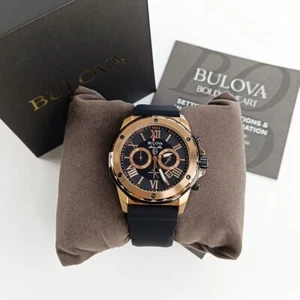 Bulova Quartz 98B104 Rose Gold/Black Rubber Strap Men's Marine Star Watch 44mm - Picture 1 of 9