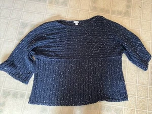 J. Jill Purejill Navy Textured Boxy Oversized Sweater Women's Slouchy Medium - Picture 1 of 5