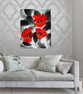 Original Abstract Poppies Flower PAINTING Canvas 16 x 20 SWARTZMILLER SIGNED ART - Picture 1 of 18