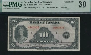1935 Bank of Canada $10 - BC-7 - PMG Very Fine 30 - S/N: A463835/B - Picture 1 of 2