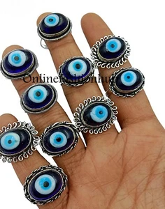 Good Luck Evil Eye Gemstone 925 Sterling Silver Plated Statement Rings Lot Gift - Picture 1 of 3
