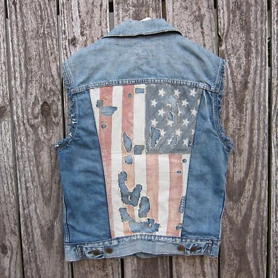 Мужской жилет Ralph Lauren Denim & Supply USA Trucker Размер Small Американский флаг Искусственно состаренный - Изображение 1 из 4