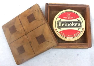 Heineken Cardboard Coasters Lot 11 VINTAGE Wooden Case W Germany Man Cave Bar - Picture 1 of 10