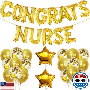 Katchon, Congrats Nurse Gold Balloons Banner Set - 16 Inch, Pack Of 35 | Nurs - Picture 1 of 5