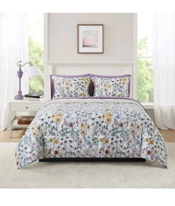 Mainstays 7 Piece Reversible Bed in a Comforter Set with Sheets, Floral, Queen - Picture 1 of 2