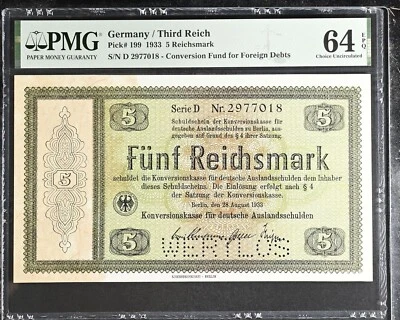 Germany 5 Reichsmark 1933 P 199 Choice UNC PMG 64 EPQ - Image 1 of 3