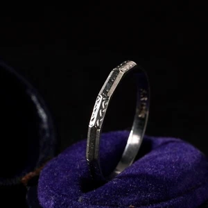 Antique Art Deco 18ct White Gold Dodecagon Faceted Engraved Band Ring L.5 / 6 - Picture 1 of 11