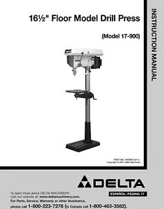 Delta 17-900 16 1/2" Drill Press Instructions Manual - Foto 1 di 1