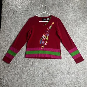 Vintage Michael Simon Christmas Long Sleeve Women’s Large Red V-neck Embroidered - Picture 1 of 6
