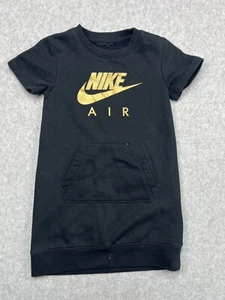 Nike Air Dress Girls Size 5-6Y Black Gold Logo Print Sweatshirt Pullover Casual - Picture 1 of 9