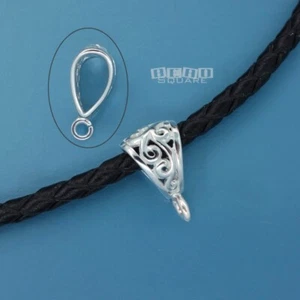Sterling Silver Openwork Scroll Pendant Bail Connector w/ Open Loop 16 mm #33499 - Picture 1 of 4