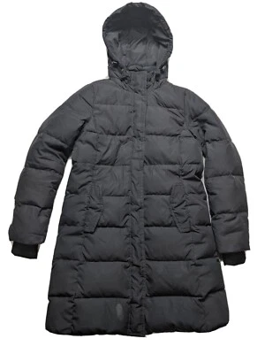 J. Abrigo chaqueta CREW negro plumón acolchado con capucha hasta la rodilla medio largo para mujer mediano Foto 1 de 4