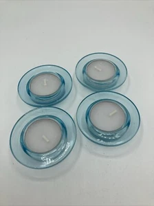 Tealight Glass Candle Holder Set Of 4 Blue Candles Included - Picture 1 of 6